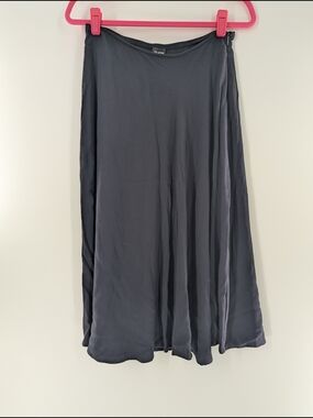 Eileen Fisher A-Line Midi Skirt Navy Blue Minimalist Lagenlook Zip Up Casual